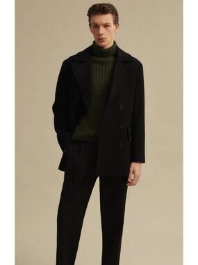 Mango MNG Man Recycled Wool Double Breasted Coat Size XL Black New Jacket